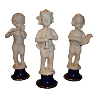Set of 3 Figurines With Musical Instruments Made of Bisque Porcelain, Mid 20th Century For Sale