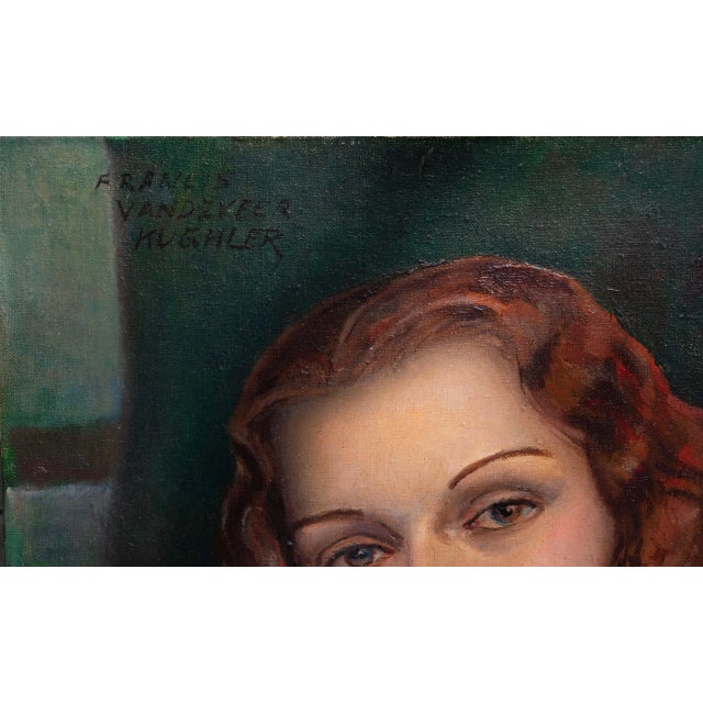 Hollywood regency portrait painting of a young woman by Francis Kughler (American 1901-1970). Oil on canvas board. Circa...
