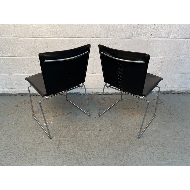 Metal 'Pelle' Leather and Metal Armless Dining Chair Attributed to Toyoda Hiroyuki for Icf For Sale - Image 7 of 14