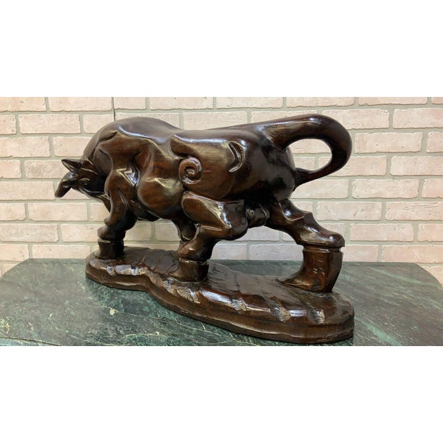 Vintage Spanish Carved Charging Bull Statue - Pair For Sale - Image 9 of 11