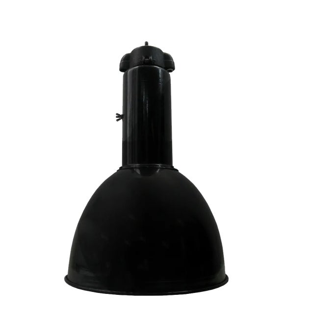 Vintage Industrial Pendant Light in Black Enamel, 1930s For Sale