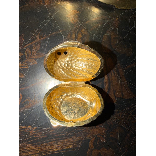 Vintage gold plated brass Judith Leiber hinged pill box in the shape of a resting quail. This whimsical feathered friend...