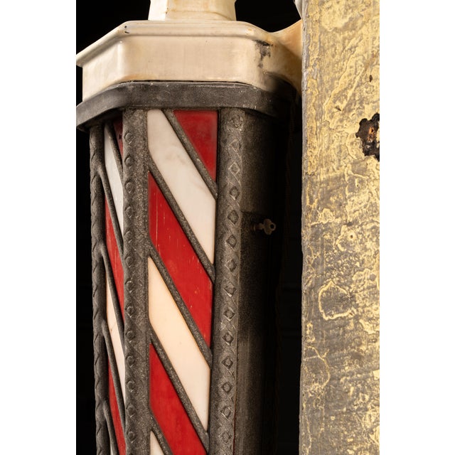 Metal 1920s Koken Stained-Glass Illuminated Wall-Mounted Barber Pole For Sale - Image 7 of 15