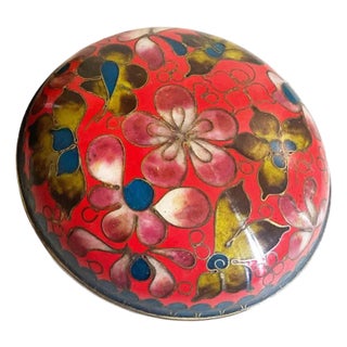 Vintage Chinoiserie Enamel Round Box 3.75" D For Sale