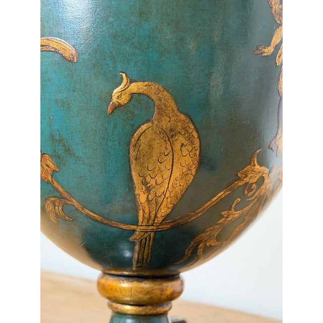 Wood Mid 20th Century Italian Neoclassical Tole Urn Table Lamp Hand Painted Original Parchment Shade For Sale - Image 7 of 18