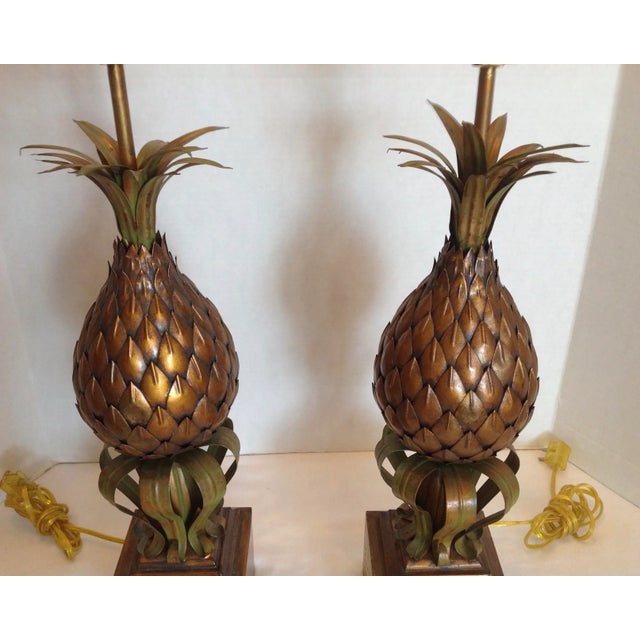 1970s Mid-Century Tole Pineapple Lamps - a Pair For Sale - Image 5 of 13