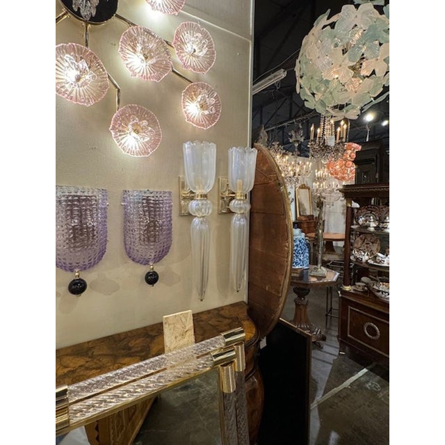 Early 21st Century Pair of Opalescent Murano Glass Cone Form Sconces For Sale - Image 5 of 7