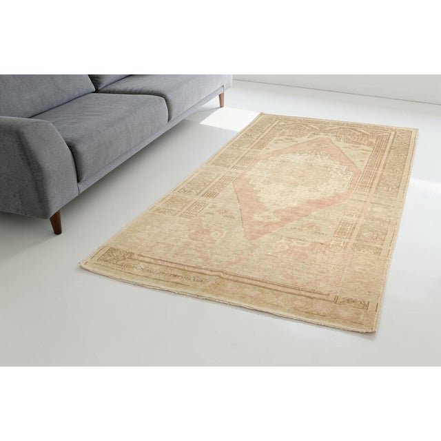 Muted Vintage Turkish Oushak Rug in Dusty Rose, Sand, and Champagne For Sale - Image 6 of 10