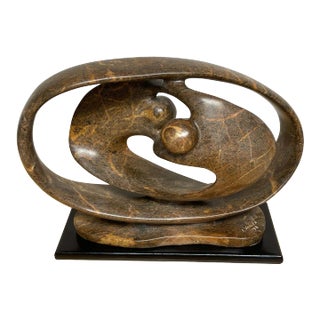 Late 20th Century Modern Carved Marble Abstract-Biomorphic Sculpture Signed, I, Vallea '98 For Sale