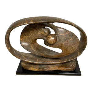 Late 20th Century Modern Carved Marble Abstract-Biomorphic Sculpture Signed, I, Vallea '98