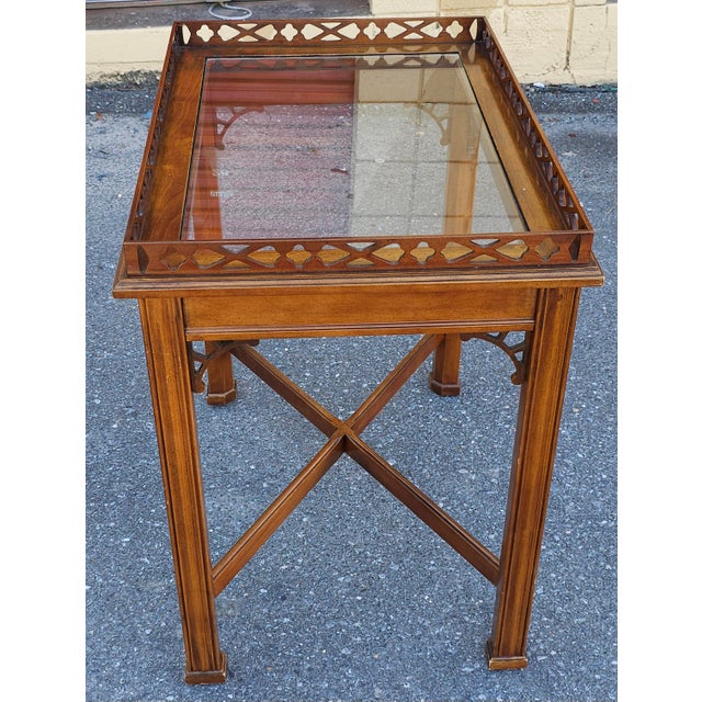 George III Style Mahogany Galleried and Glass Top Inset Tea Table / Silver Table For Sale In Washington DC - Image 6 of 7