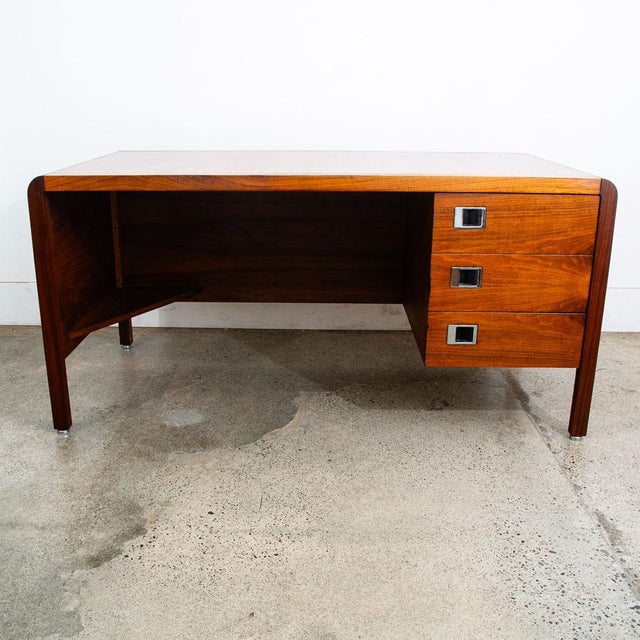 American designed walnut floating fully finished Executive office desk. Comes with 3 compact solid walnut drawers with...
