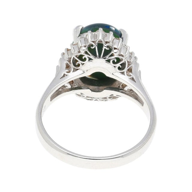 1990s 1990s 2.78 Carat Black Opal and Diamond Halo Platinum Filigree Ring Size 6 For Sale - Image 5 of 9