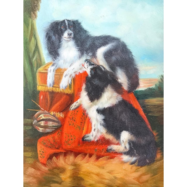 English Vintage Oil Painting on Board of King Charles Spaniels After Richard Ansdell - Unsigned For Sale - Image 3 of 10
