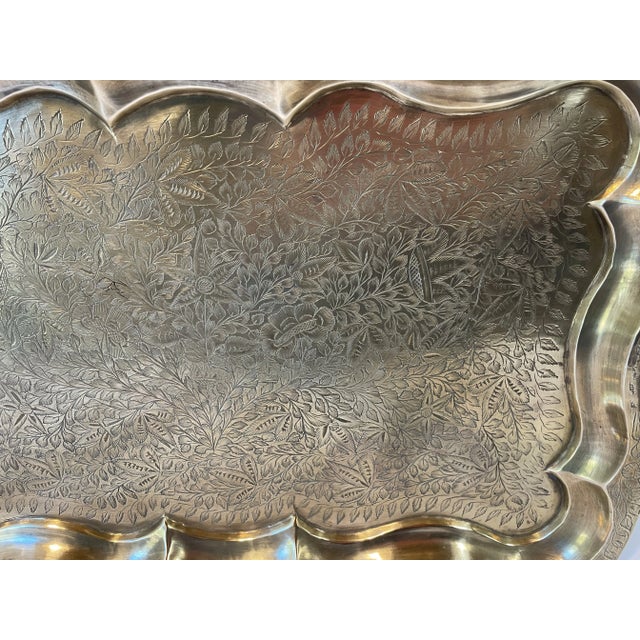 Vintage Brass Scalloped Edge Etched Tray For Sale - Image 11 of 12