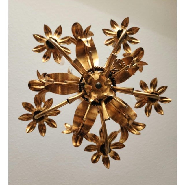 Modern Gilded Chandelier with Gold Leaf, Italy, 1960s For Sale - Image 3 of 18