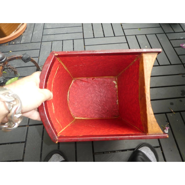 Mid Century Italian Leather and Wood Book Wastepaper Basket For Sale In Miami - Image 6 of 8