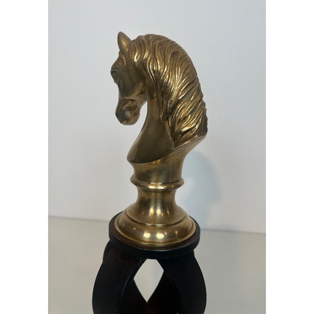 Important pair of bronze and wrought iron andirons representing horse heads For Sale - Image 9 of 12