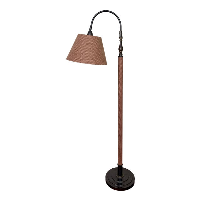 1990s Frederick Cooper Lampshade and Gooseneck Standing Floor Lamp, Textured Basket Weave Fabric For Sale