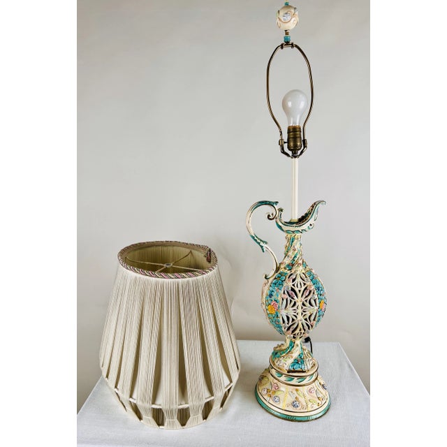 Italian Italian Capodimonte Style Hand Painted Porcelain Lamp With Custom Shade For Sale - Image 3 of 12