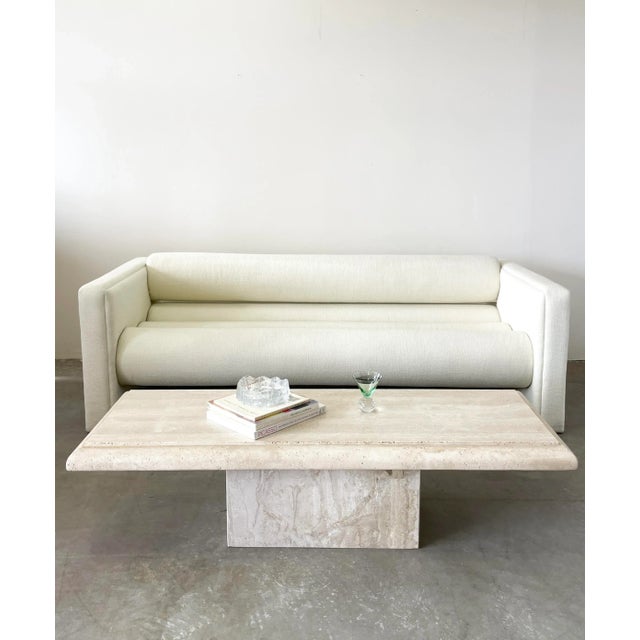 Vintage Postmodern Bolster Sofa. The sofa has a bolstered back and seat and it supports the back very well. Chic and...