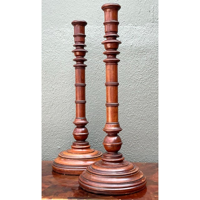 Vintage Turned Wood Candlesticks - A Pair For Sale - Image 9 of 12