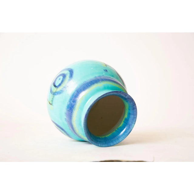 Ceramic Art Deco Signed Rare Grete Marks Bauhaus Ceramic Bowl, Vessel or Vase Turquoise, Blue, Yellow For Sale - Image 7 of 10