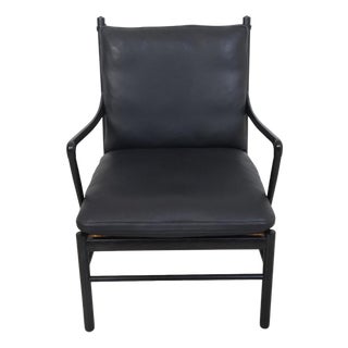 Colonial Chair in Black Lacquered Oak and Black Leather by Ole Wanscher, 2000s For Sale