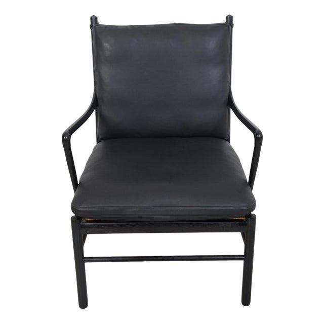 Colonial Chair in Black Lacquered Oak and Black Leather by Ole Wanscher, 2000s For Sale