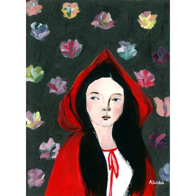 Little Red Riding Hood, Mid Century Modern Portrait Oil Painting by Alexandra Swistak For Sale - Image 4 of 4