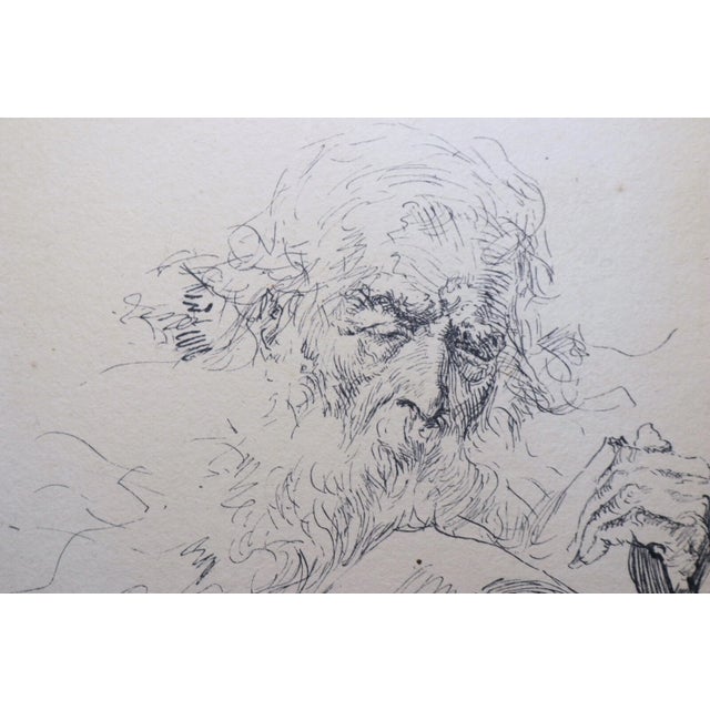 Antique 1800's Victorian Religious Jewish Rabbi Portrait Ink Drawing Framed Art For Sale In New York - Image 6 of 12
