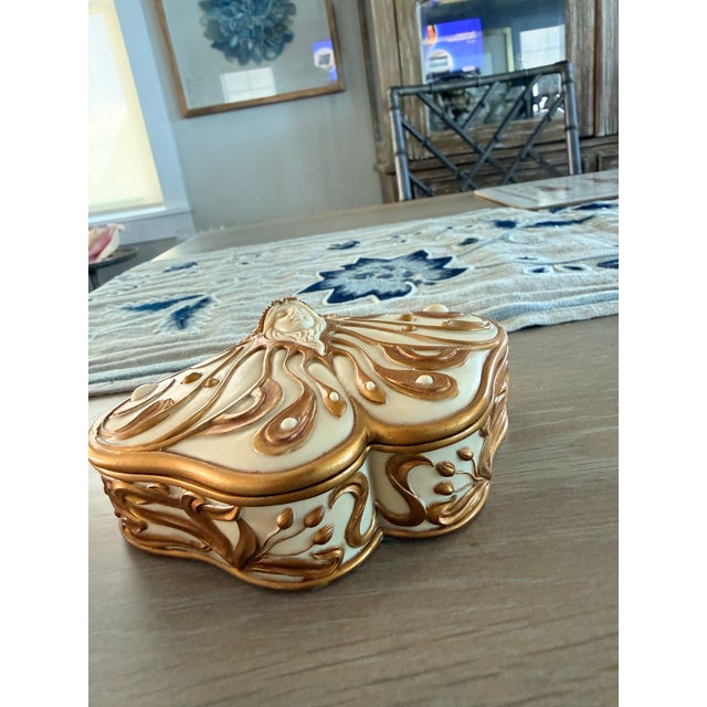 Ceramic Art Nouveau Butterfly Fairy Trinket Box For Sale - Image 7 of 12