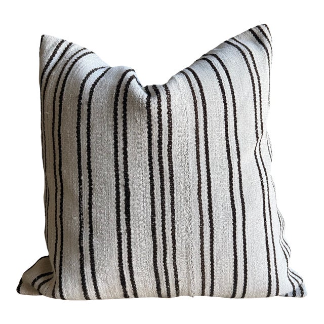 Vintage Rug Pillow Cover With Stripes For Sale