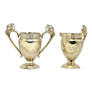 Aesthetic Movement Victorian Bird Silverplate Sugar and Creamer Circa 1870 For Sale