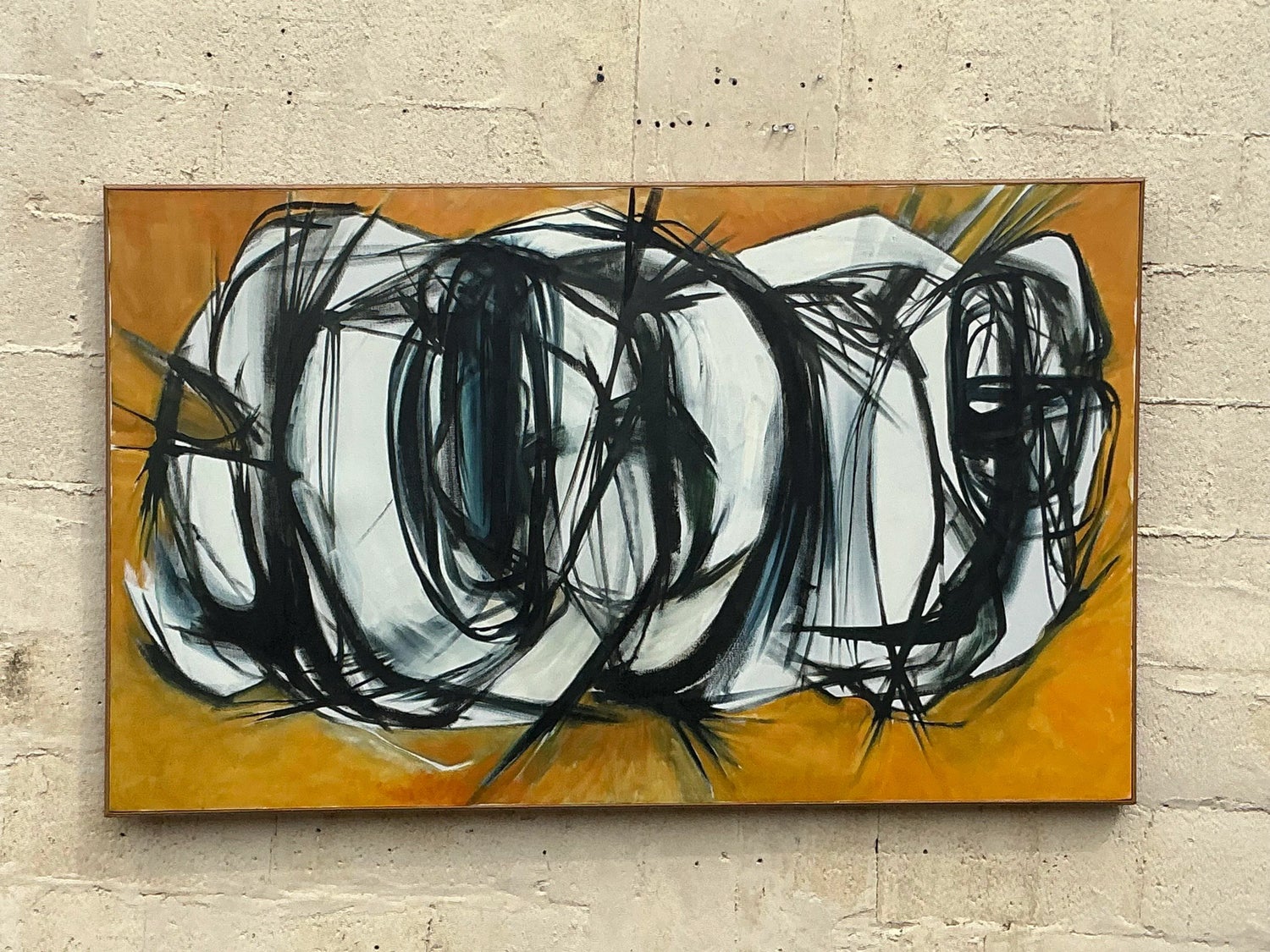 Late 20th Century Vintage Boho Original Abstract Oil Painting on Canvas - Angle view