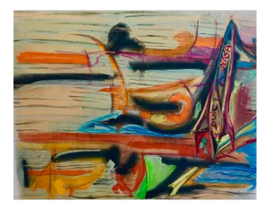 Cape Canaveral Painting on Acrylic on Nylon Sailcloth 34 X 27 by Erik Sulander