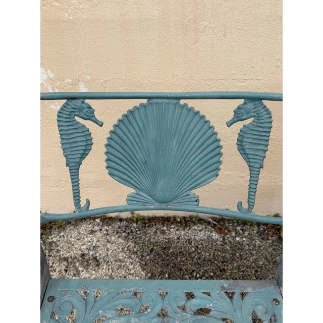Traditional Late 20th Century Molla Cast Aluminum Seahorse and Seashell "Breakers" 4 Seat Outdoor Patio Bench For Sale - Image 3 of 13