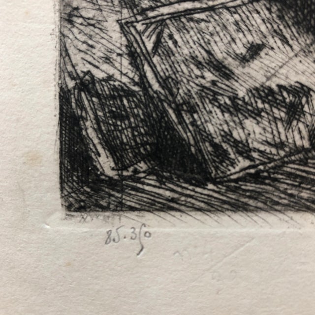 1950s Vintage Original Etching Paris Notre Dame Market Scene by Pepito For Sale - Image 5 of 7