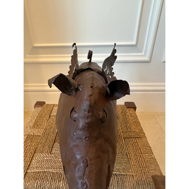 1980s Vintage Brutalist Metal Winged Pig Garden Sculpture For Sale - Image 5 of 13