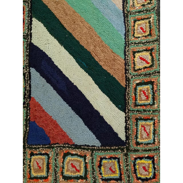 Black Vintage Hand-Hooked Rug, Stripe Pattern, Wool & Cotton, American Folk Art, 2x3 For Sale - Image 8 of 12