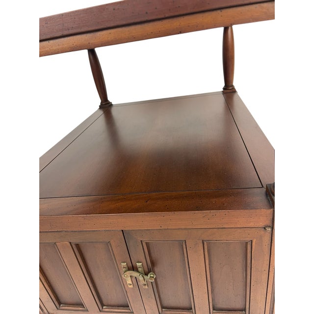 Brown Vintage Mid-Century Traditional Wood Side Table With Cabinet Storage, C. 1960 For Sale - Image 8 of 10