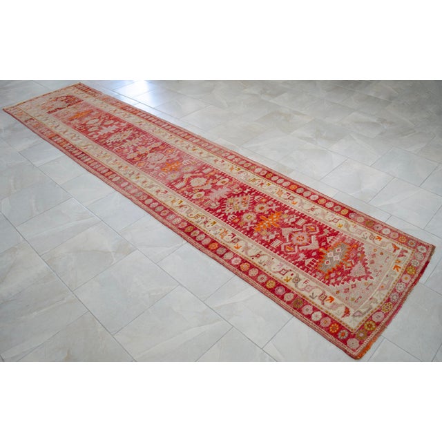 Textile Oushak Runner Rug Turkish Hand Knotted Distressed Hallway Long Runner- 2'10" X 14'1" For Sale - Image 7 of 15