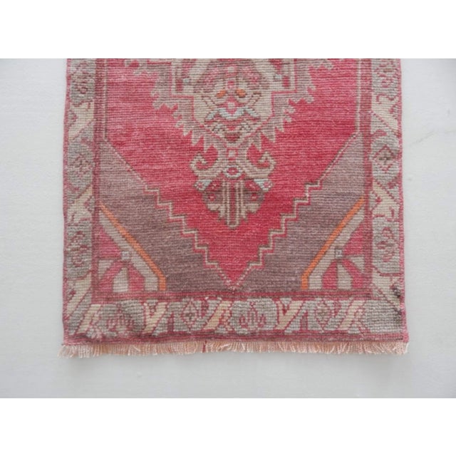 1970s Distressed Low Pile Small Turkish Hand Knotted Yastik Rug 1′10″ × 3′3″ For Sale - Image 5 of 7
