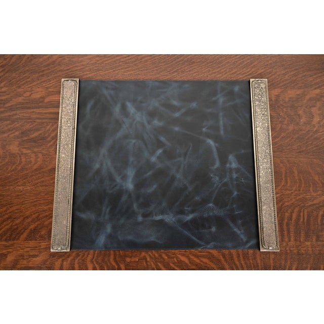 Roycroft Arts & Crafts Silver Finished Hammered Copper Blotter Ends With Leather Desk Blotter For Sale - Image 14 of 14