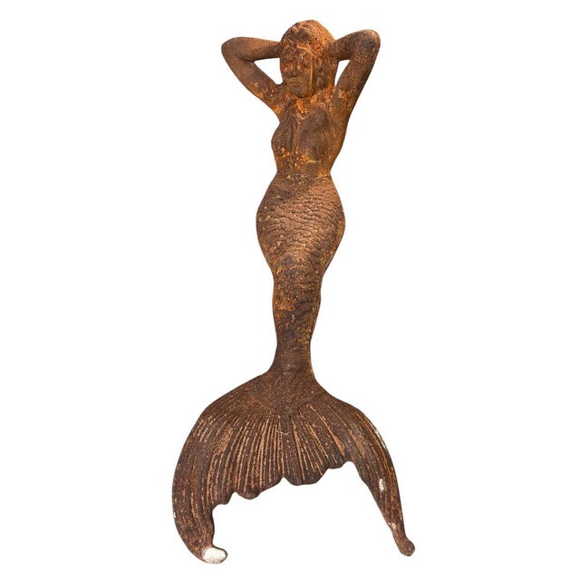 2000 - 2009 Antique Cast Iron Reclining Mermaid Garden Sculpture For Sale - Image 5 of 12