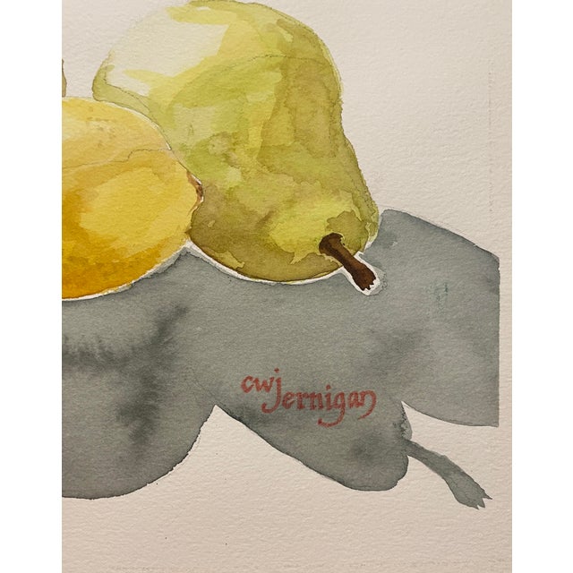 By Atlanta artist Claudia Jernigan "Three Pair" watercolor on paper of lemons, apples and pears, signed lower right....