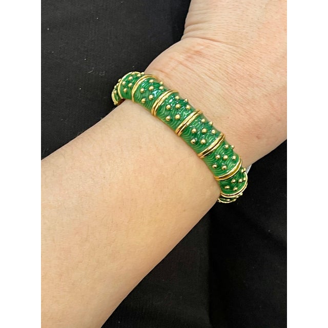 Late 20th Century Three-Piece Bangel / Cuff Set Red Green & Blue Enamel 18 Kt Gold 286 Gm, Hidalgo For Sale - Image 11 of 18