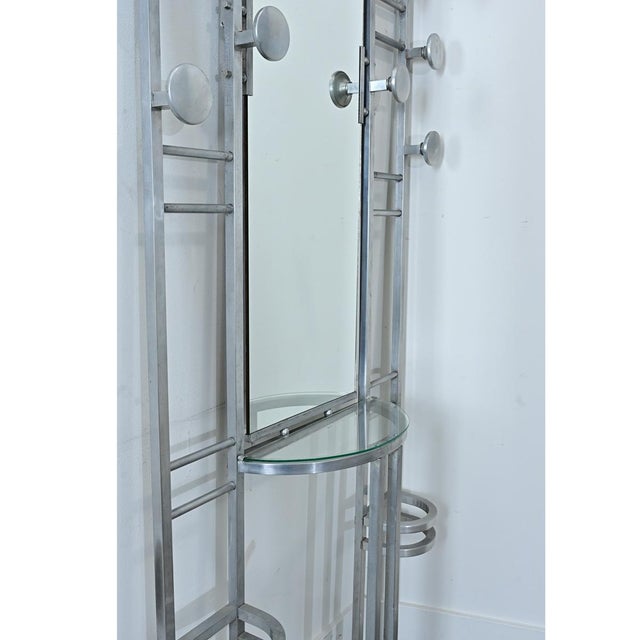 French Art Deco Aluminum Hall Tree with Mirror For Sale - Image 12 of 15