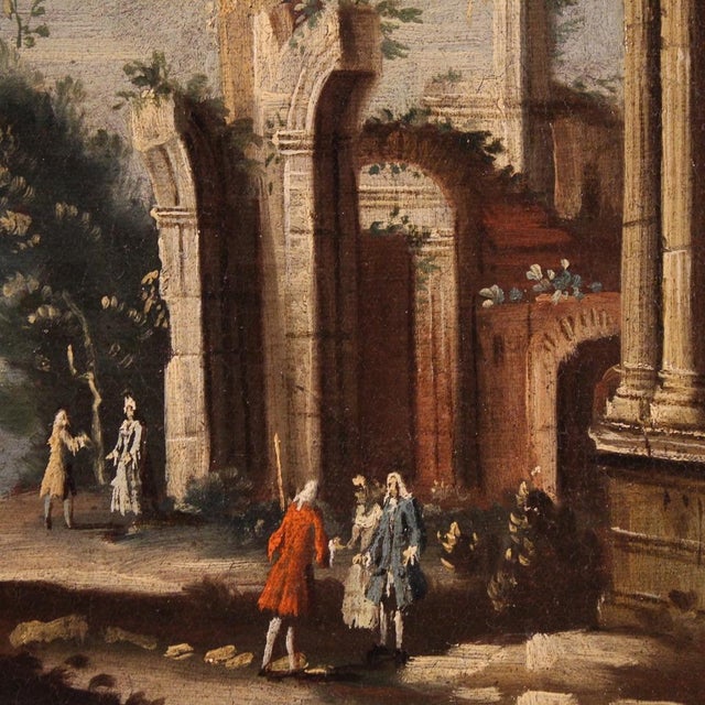 Venetian School Artist, Architectural Capriccio with Figures, 1760, Oil on Canvas, Framed For Sale - Image 12 of 16