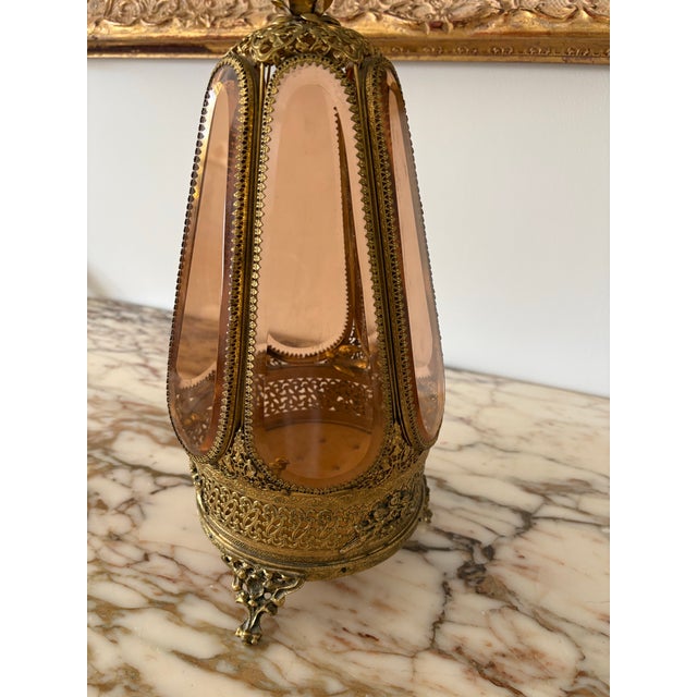 Vintage Hollywood Regency Amber Glass Hexagon Jewelry Casket Display For Sale - Image 11 of 11